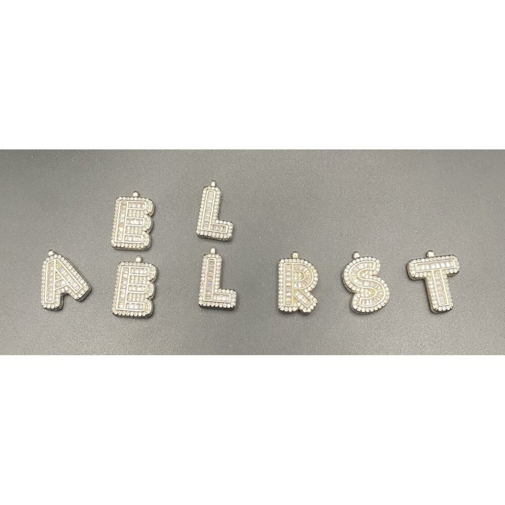 Lot of 8 Mini Iced Out Letter Charms Rhinestone Hip Hop .75" A E E L L R S T